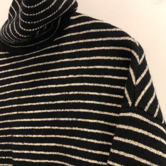 AllSaints Marty Black and White Striped Roll Neck Jumper - Picture 4 of 9